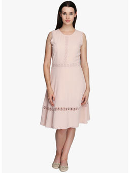Dodo & Moa - Women Pink Self Design Knee Length Dress
