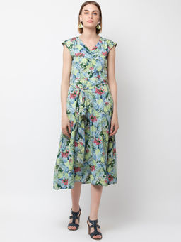 Dodo & Moa - Women Green Floral Midi Dress