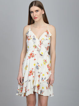 Dodo & Moa - Women Off White Floral Mini Dress