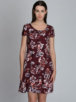 Dodo & Moa - Women Maroon Floral Mini Dress