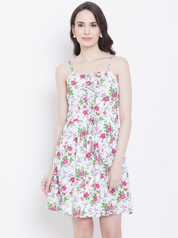 Dodo & Moa - Women White Floral Mini Dress