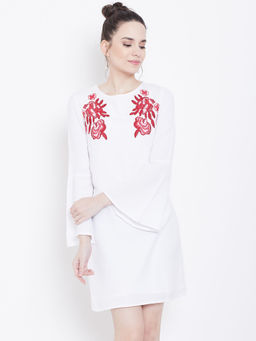 Dodo & Moa - Women White Embroidered Mini Dress