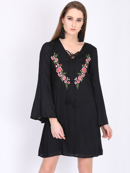 Dodo & Moa - Women Black Floral Mini Dress