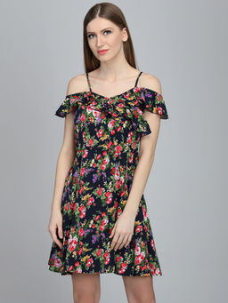 Dodo & Moa - Women Navy Blue Floral Mini Dress