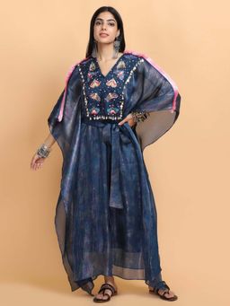 Arpita Sulakshana - Electric Blue Bees Hand Painted Kaftan and Belt