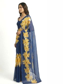 Ellemora - Blue Bloom Saree with Stitched Blouse with Stitched