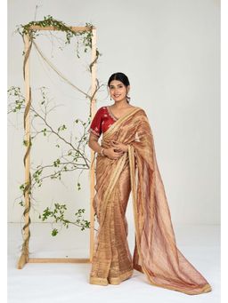 Ellemora - Copper Gold Saree with Stitched Blouse with Stitched