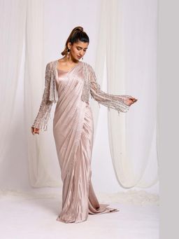 Ellemora - Dusty Rose Dream Saree with Blouse and Jacket with Stitched