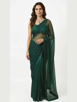 Ellemora - Emerald Mist Saree with Stitched Blouse with Stitched