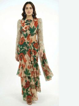 Ellemora - Floral Printed Saree with Stitched Blouse with Stitched