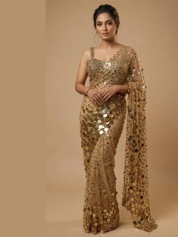 Ellemora - Golden Glitz Saree with Stitched Blouse with Stitched