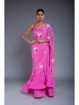Ellemora - Pink Flounce Saree with Stitched Blouse with Stitched