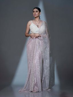 Ellemora - Ready To Wear Ivory Bloom Saree with Stitched Blouse with Stitched
