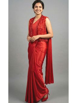 Ellemora - The Satin Siren Saree with Blouse and Jacket with Stitched