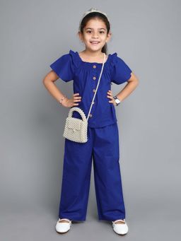 The Magic Wand - Cotton Solid Short Sleeves Co-Ord Set - Blue (Set of 2)