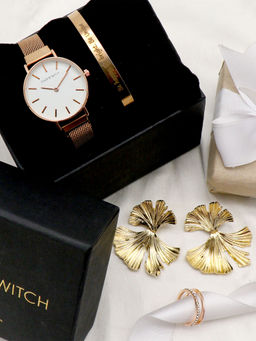 Joker and Witch - Joker & Witch White Melody Love Stack Watch, Bracelet, Ring With Earring (Set of 4)