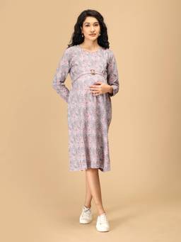 The Mom Store - Frosted Flowers Maternity Sweater Dress With Nursing