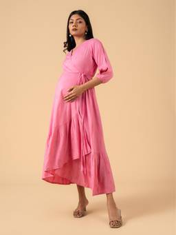 The Mom Store - Pink Pearl Maternity Wrap Dress