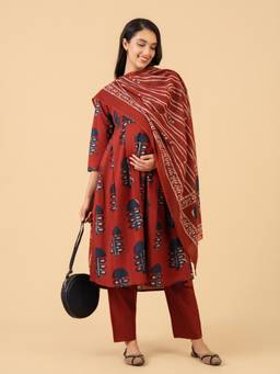 The Mom Store - Form Copper Maternity and Nursing Kurta Set With Dupatta