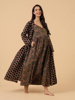 The Mom Store - Noir Relax Fit Maternity and Nursing Nightwear With Robe Set