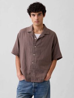 GAP - Men's Brown Camp Collar Relaxed Camp Shirt