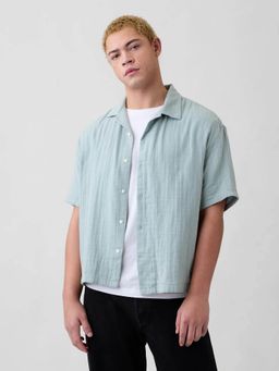 GAP - Men's Green Camp Collar Relaxed Camp Shirt
