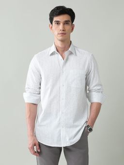 AD By Arvind - Grey Vertical Striped Regular Fit Dobby Shirt