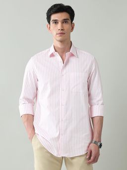 AD By Arvind - Pink Vertical Striped Regular Fit Dobby Shirt