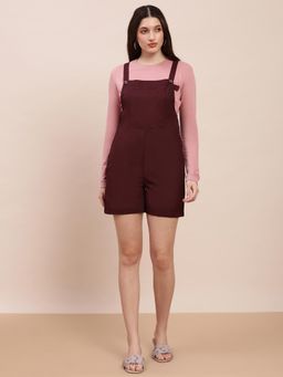 Globus - Brown Solid Shoulder Straps Solid Big Front Pocket Playsuit
