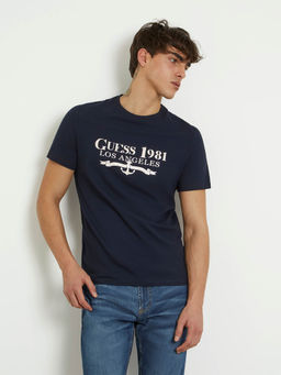 Guess - Navy Blue Cotton Slim Fit T-Shirt