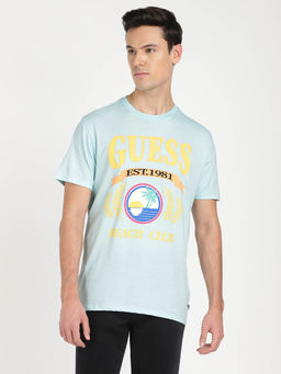 Guess - Turquoise Cotton Regular Fit T-Shirt