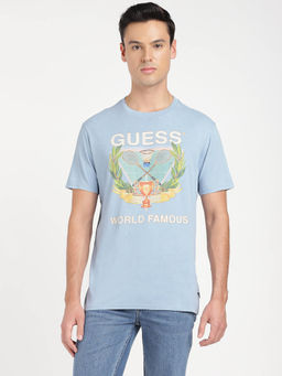 Guess - Blue Cotton Regular Fit T-Shirt