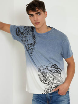 Guess - Blue Cotton Regular Fit T-Shirt