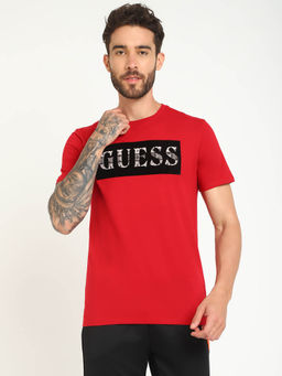 Guess - Red Cotton Slim Fit T-Shirt