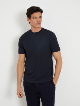Guess - Navy Blue Cotton Regular Fit T-Shirt