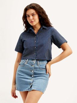 Levi's - Navy Blue Women's Striped Spread Collar Shirt