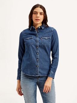 Levi's - Blue Women's Solid Spread Collar Shirt