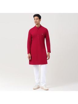 Lacoste - Red Full Sleeve Knee Length Slim Fit Kurta