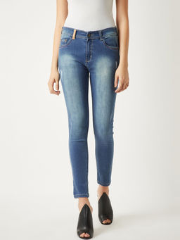 Miss Chase - Women's Blue Skinny Fit High Rise Scraped Stretchable Denim Jeans (28)