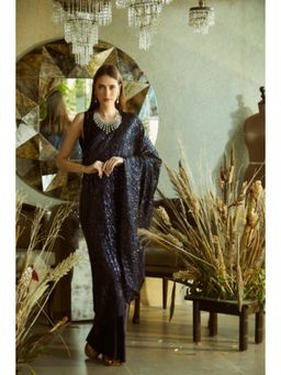 TASUVURE - Idyllic Adorned Gown Saree with Sequence Palla - Midnight Navy Blue