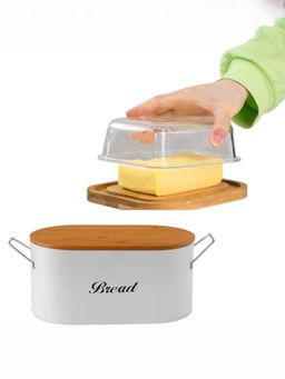 The Better Home - Borosilicate Galss Wooden Lid Butter Dish & Bread Box