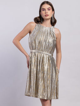 FabAlley - Gold A-Line Dress with Embellished Cord Belt (Set of 2)