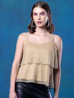 FabAlley - Gold Plisse Strappy Layered Top