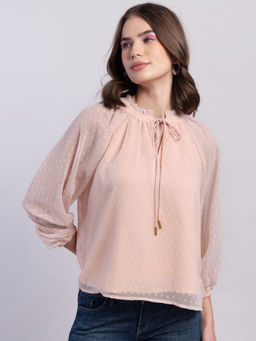 FabAlley - Pink Raglan Sleeve Front Tie Up Blouse