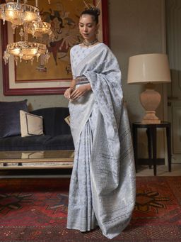 Akhilam - Womens Silk Blend Turquoise Woven Designer Saree with Unstitched Blouse