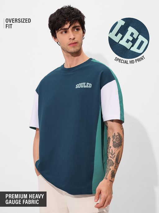 The Souled Store Solid- Deep Sea Blue Oversized T-Shirt