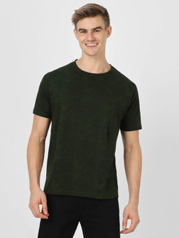 Urbano Fashion - Men Olive Printed Half Sleeve Slim Fit T-shirt