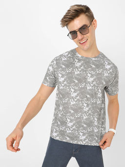 Urbano Fashion - Men Grey Printed Half Sleeve Slim Fit T-shirt