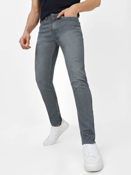 Urbano Fashion - Men Light Grey Skinny Fit Washed Jeans Stretchable