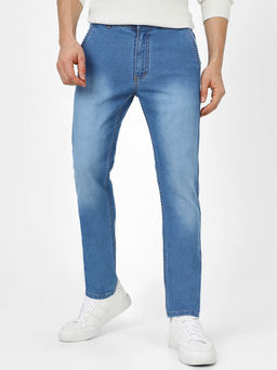 Urbano Fashion - Men Light Blue Slim Fit Washed Jeans Stretchable